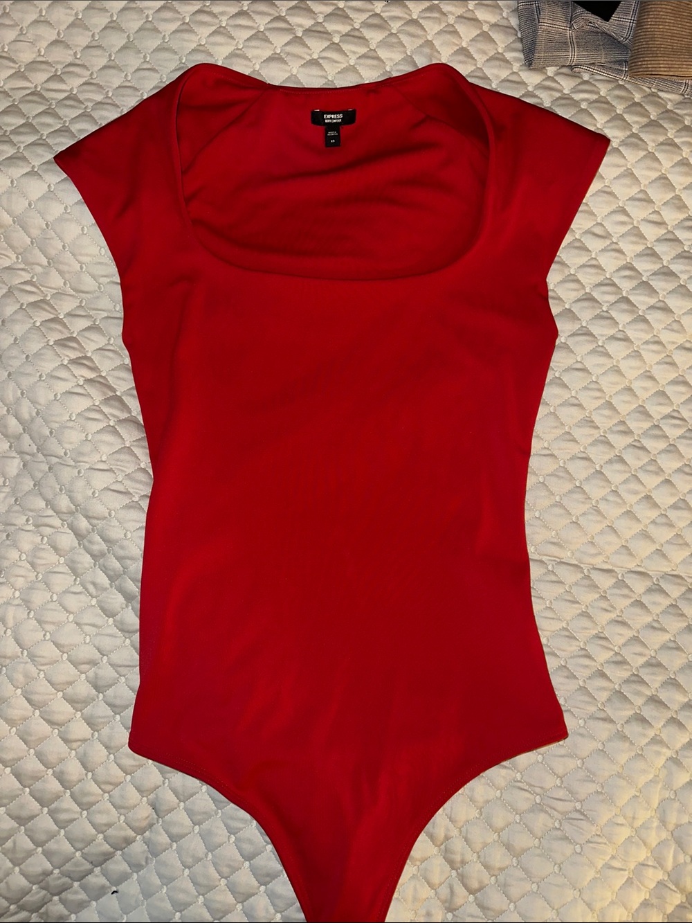 Express Red Scoop Neck Cap Sleeve Bodysuit